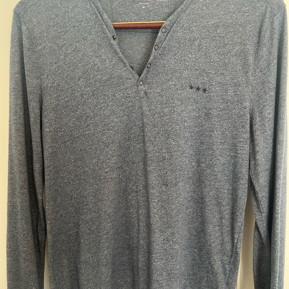 Men's Blue Long Sleeve Henley Shirt